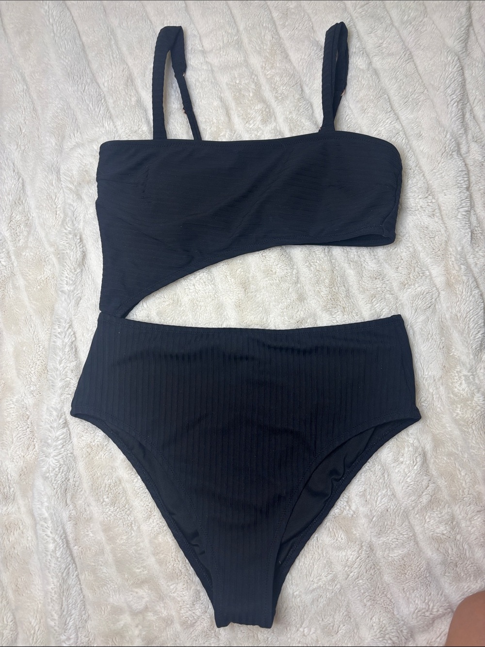 Shade & Shore Black One-Shoulder Cutout One-Piece Swimsuit